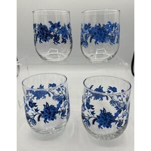 Royal Norfolk Blue Floral 16 oz Juice Glassware Set of 4 Preowned Sharp Pattern